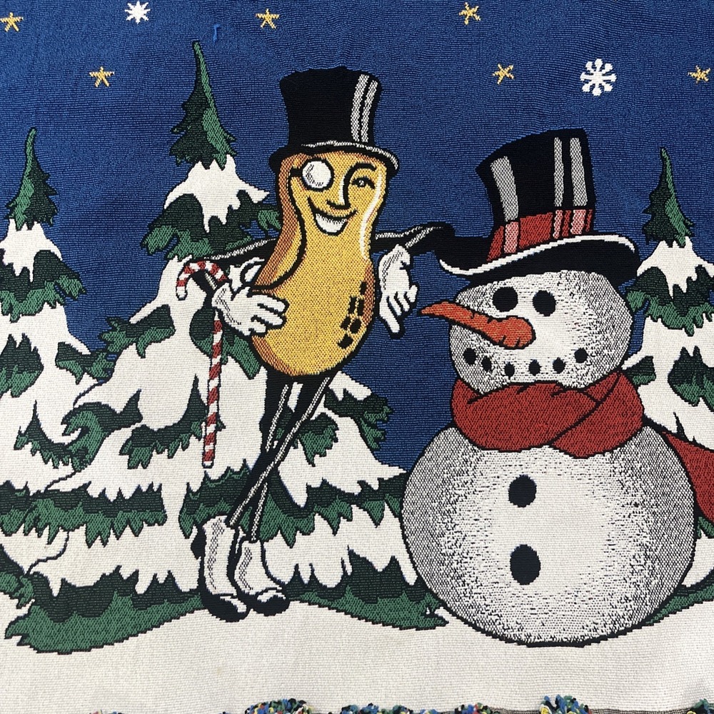 Rare‎ Mr Peanut Throw Blanket Planters Christmas Snowman Woven Tapestry 46 X 34 - Picture 2 of 7
